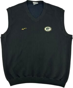 VTG 90s Men's Black Embroidered Reebok Green Bay Packers V Neck Sweater Vest XL